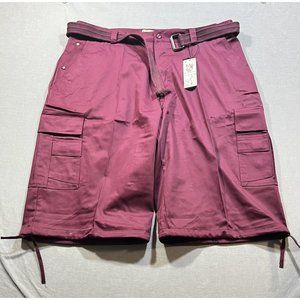 Beyond The Limit Shorts Mens 42‎ Red Cargo Pocketed Zip Button Belted Men.